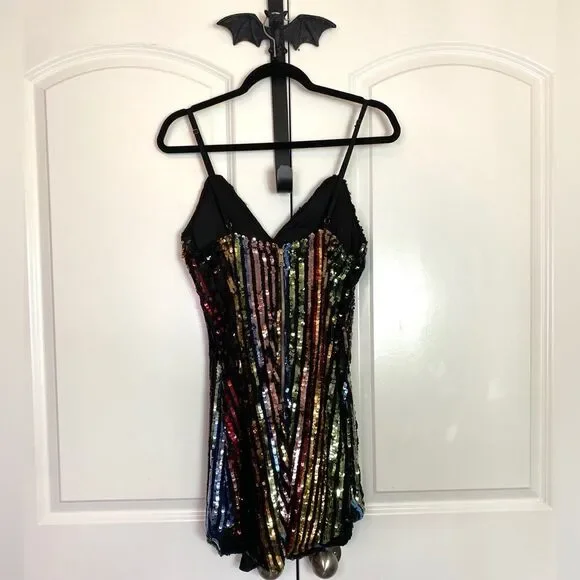 Fashion Nova Black and Green Sequin striped Dress adjustable straps NWT size L - Picture 7 of 16